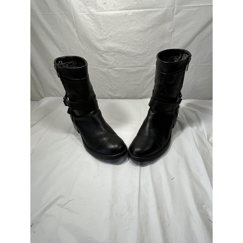 AQUATALIA Boots MARVIN K Moto Leather Biker Side Zip Black Italy  Womens 9.5 - Picture 13 of 15